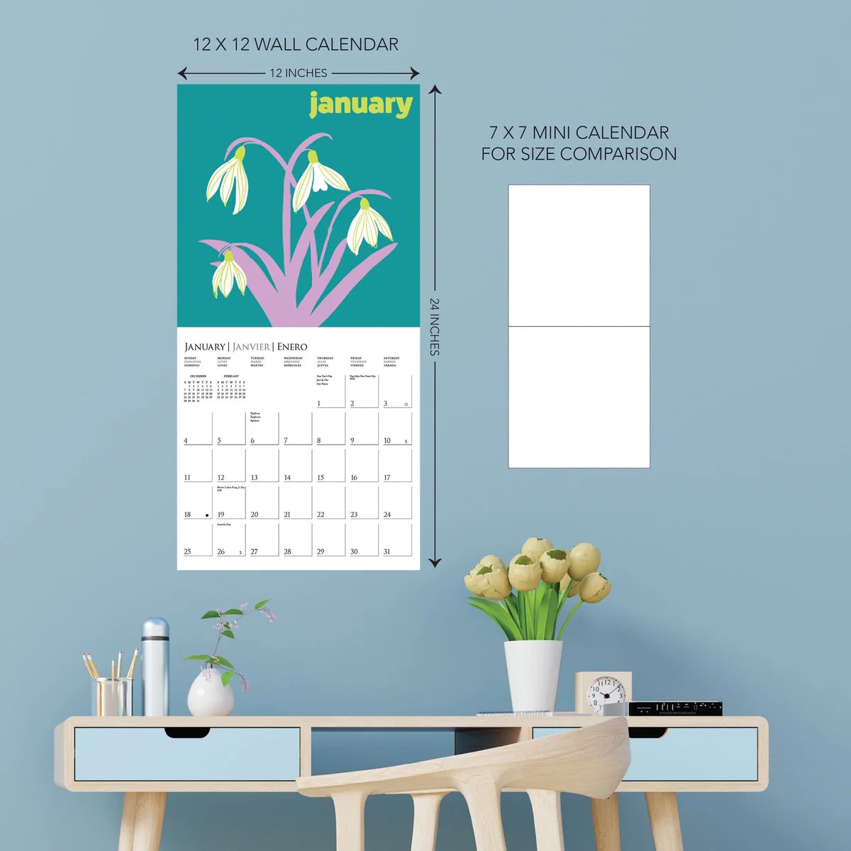 Calendario 2026 Pared 12M - Flower Pop