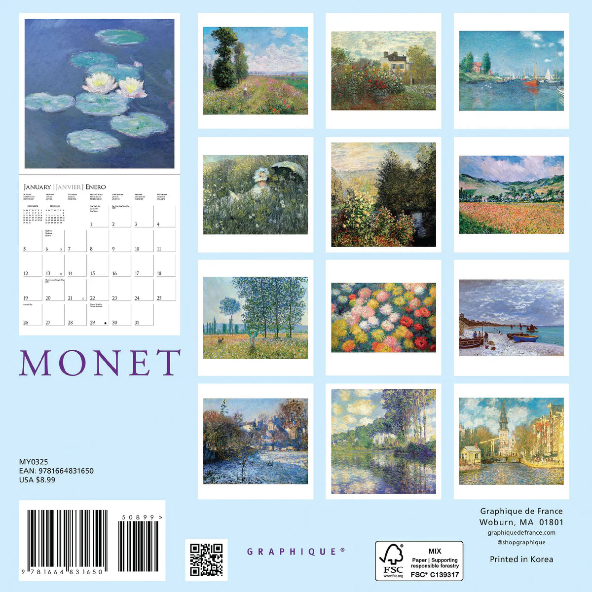 Calendario 2025 Mini Pared 12M - Monet