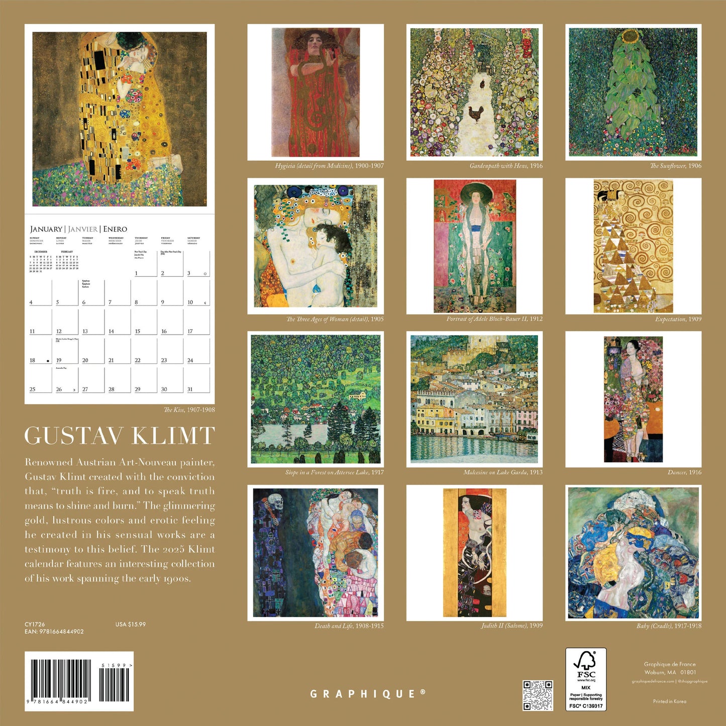 Calendario 2026 Pared 12M - Klimt