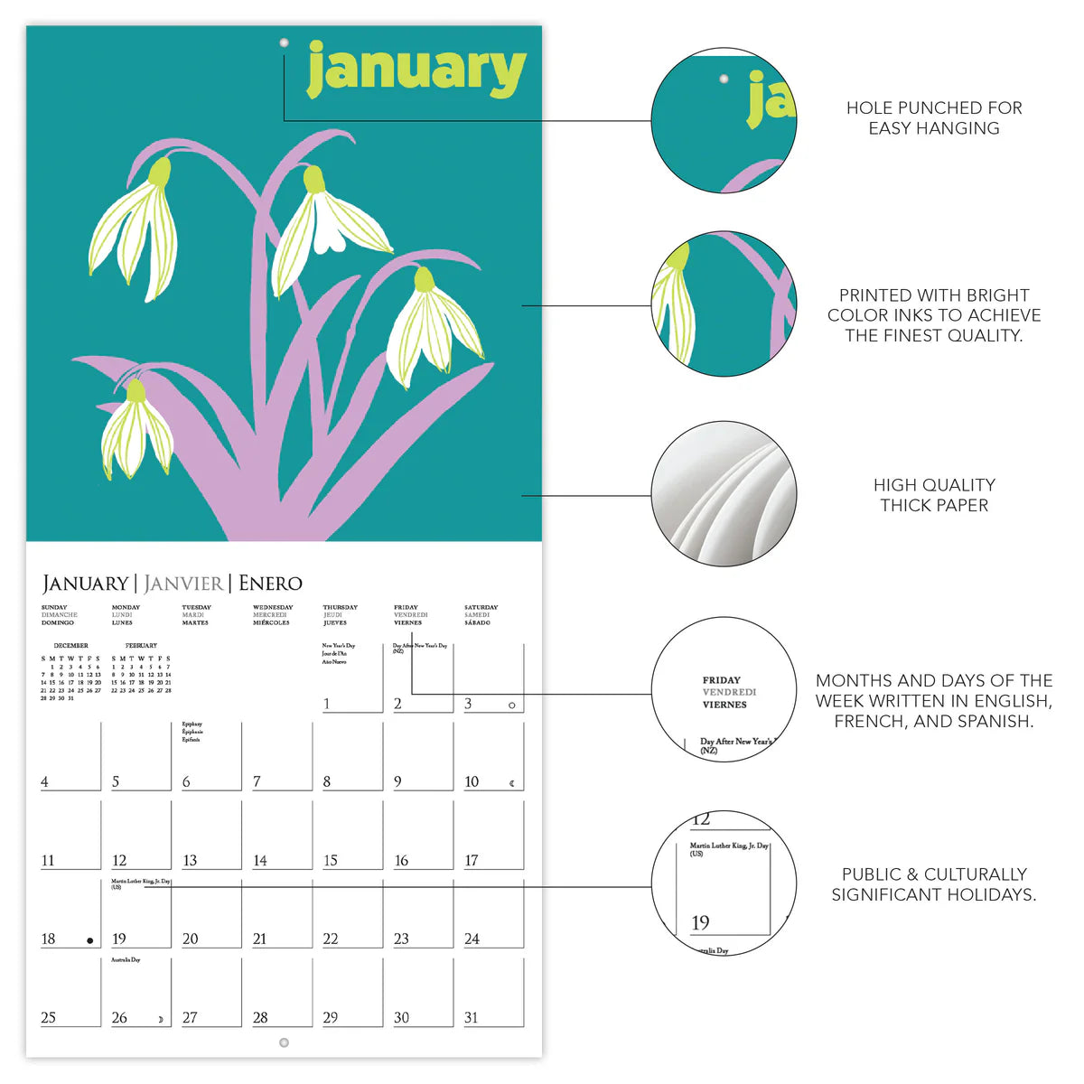 Calendario 2026 Pared 12M - Flower Pop