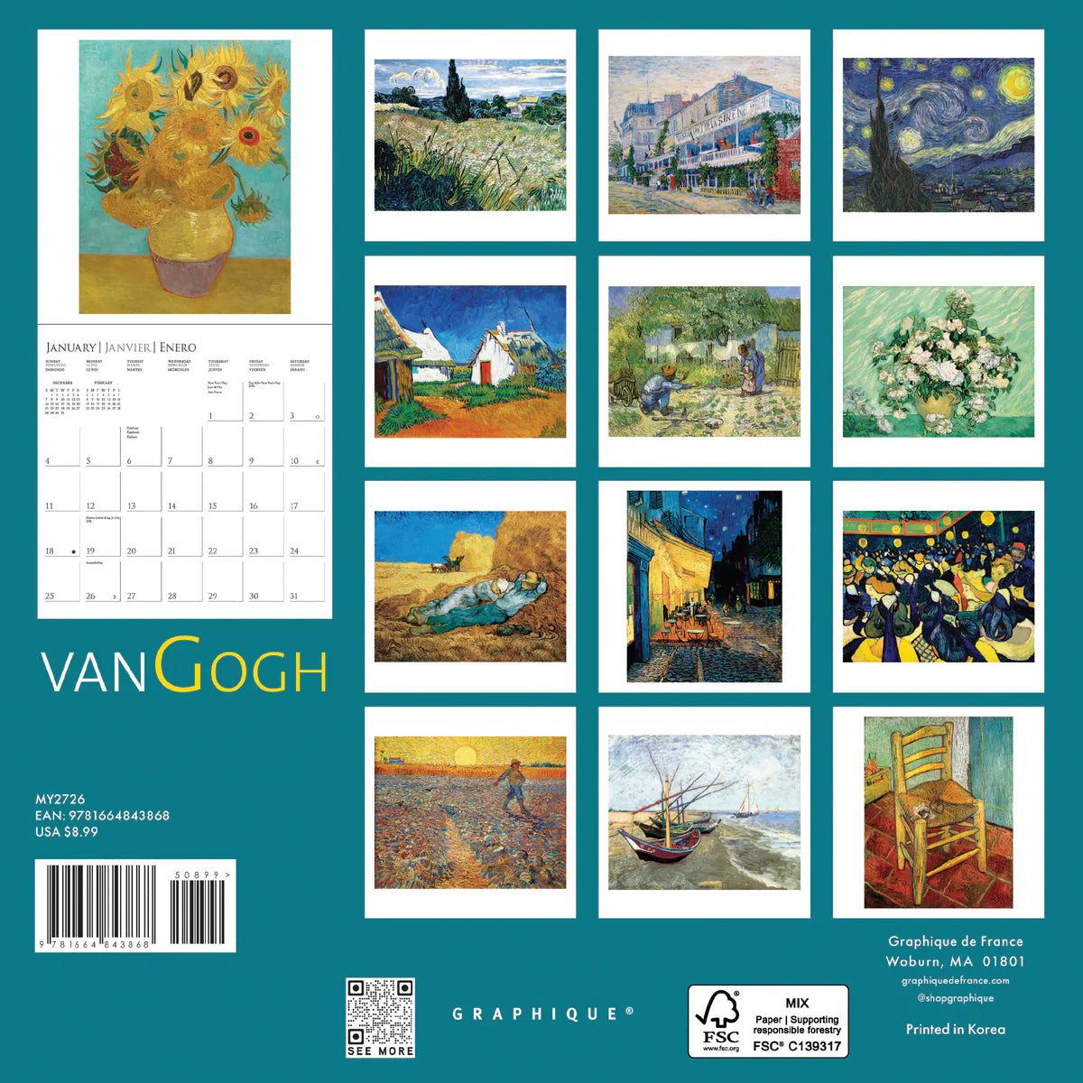 Calendario 2026 Pared Mini 12M - Van Gogh