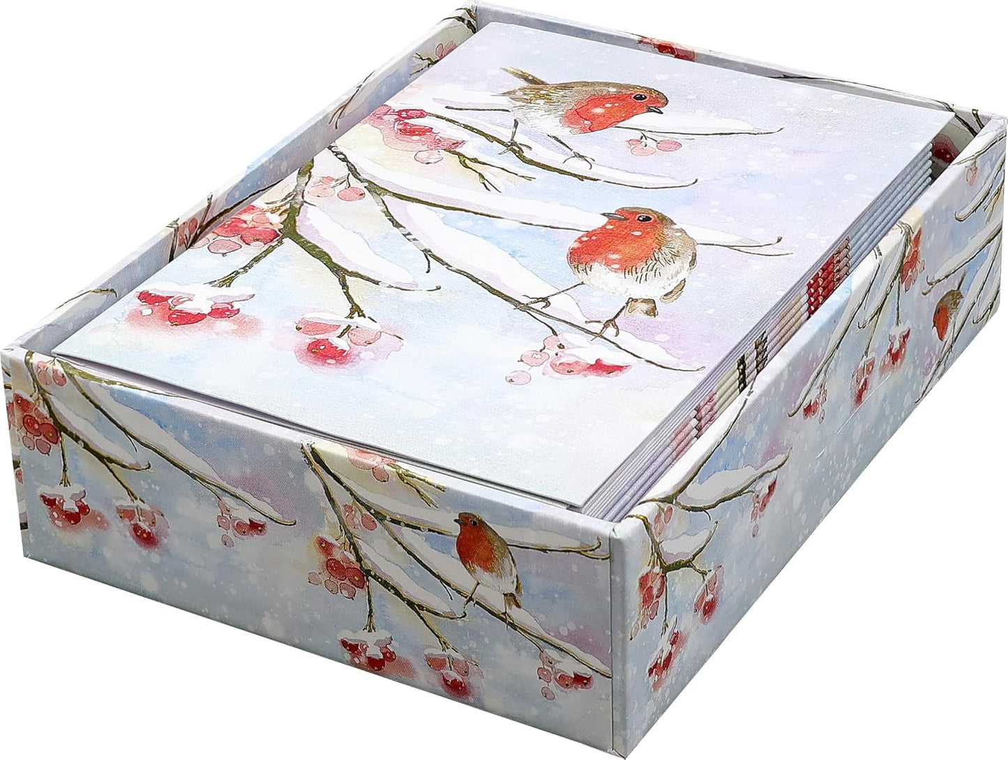 Caja Tarjetas y Sobres - English Robins In Snow