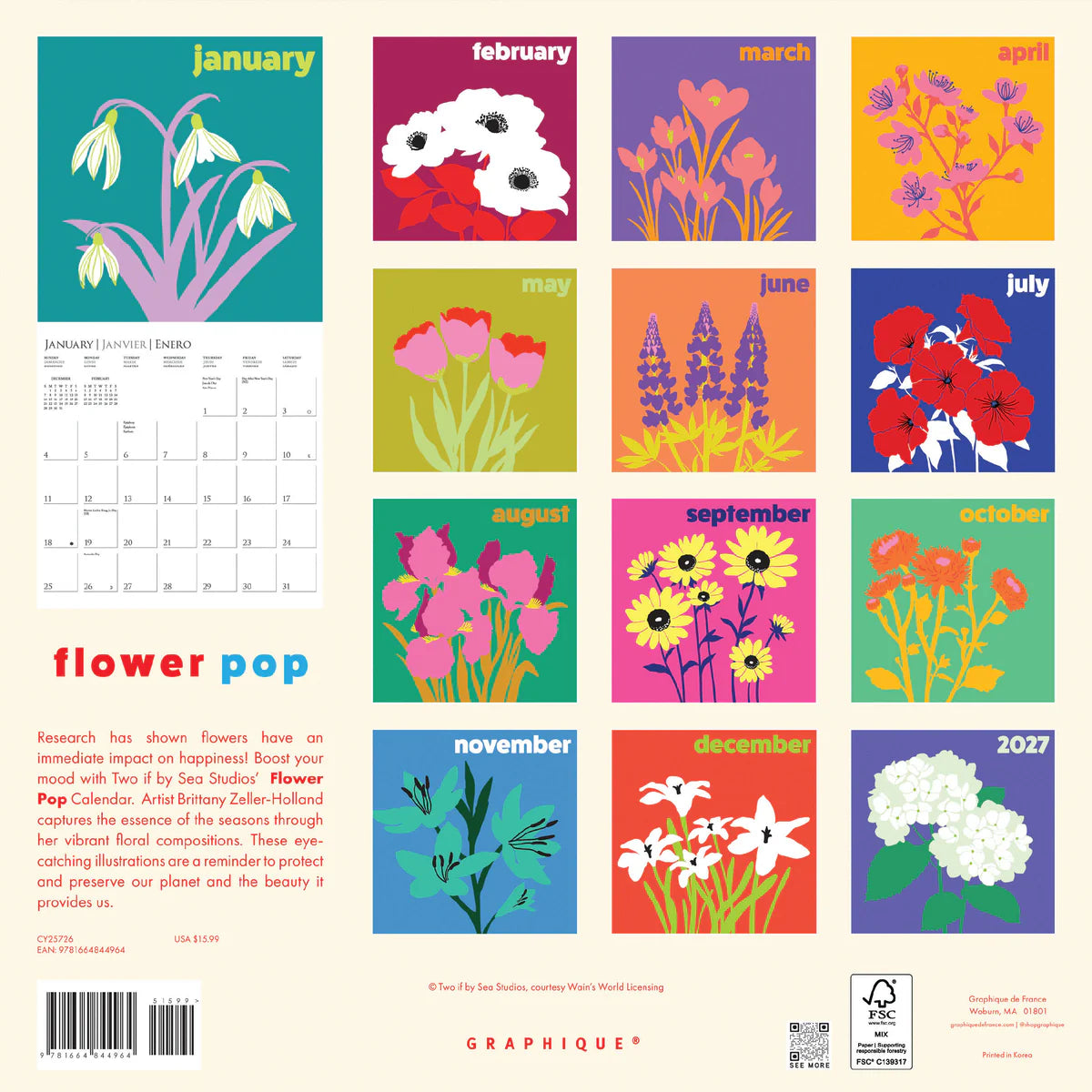 Calendario 2026 Pared 12M - Flower Pop