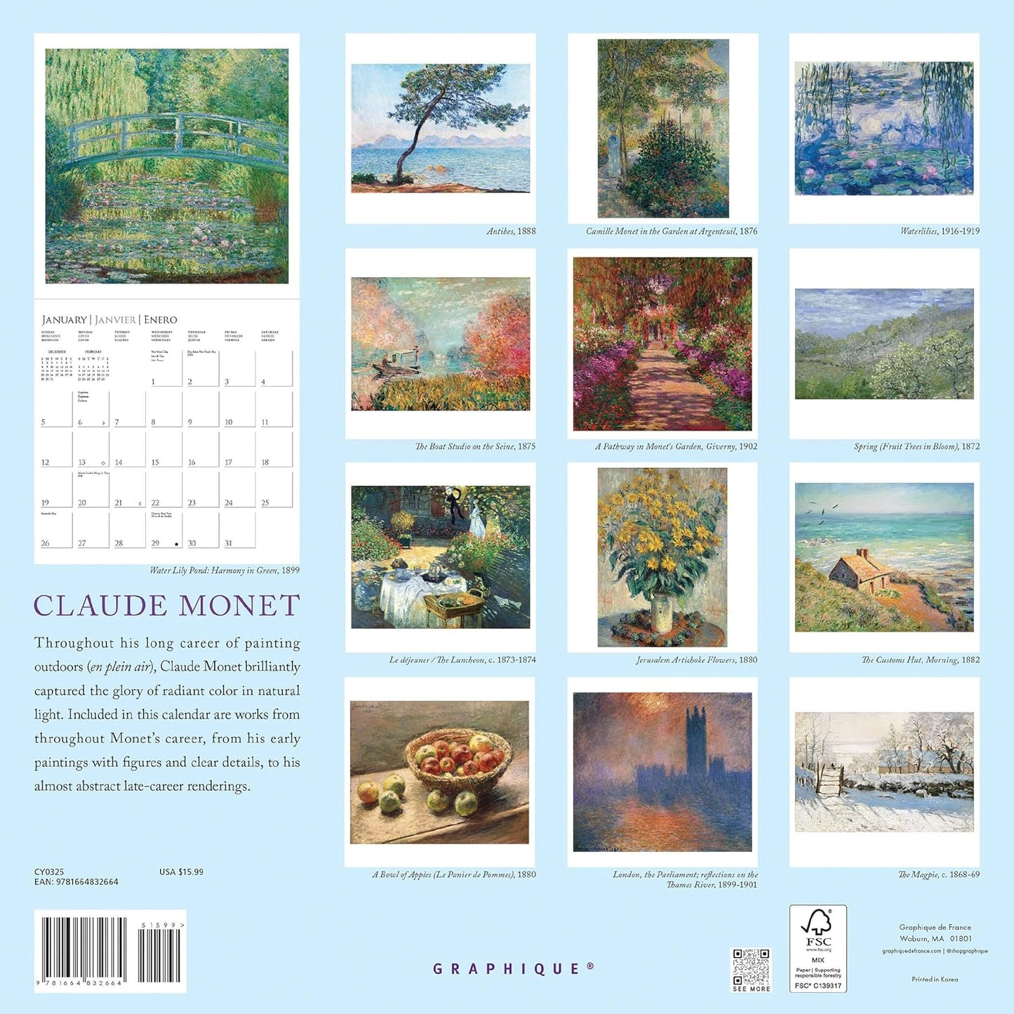 Calendario 2025 Pared 12M - Monet