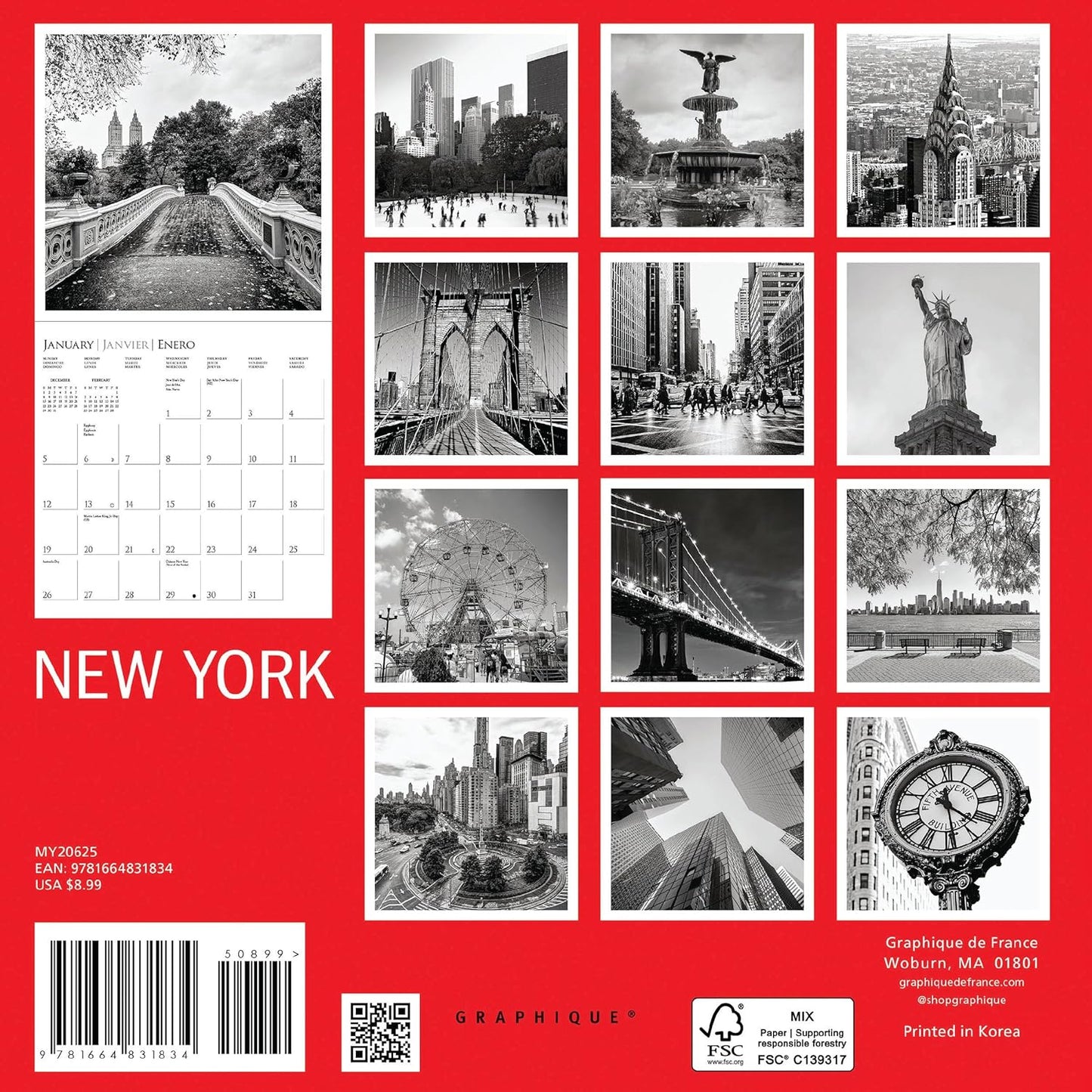 Calendario 2025 Mini Pared 12M - New York