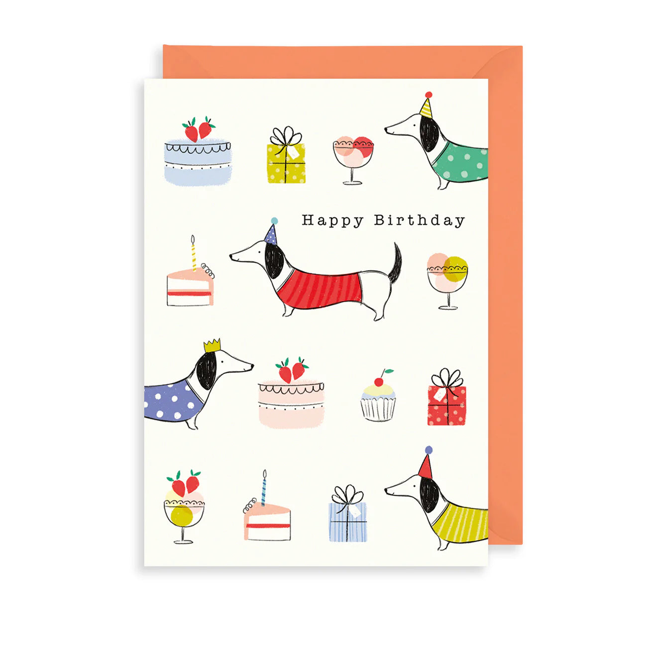 Tarjeta con Sobre Cumpleaños - Perros Salchicha y Torta