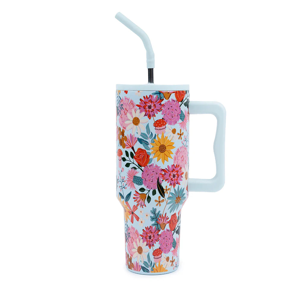 Vaso Acero Inoxidable con Bombilla - Floral