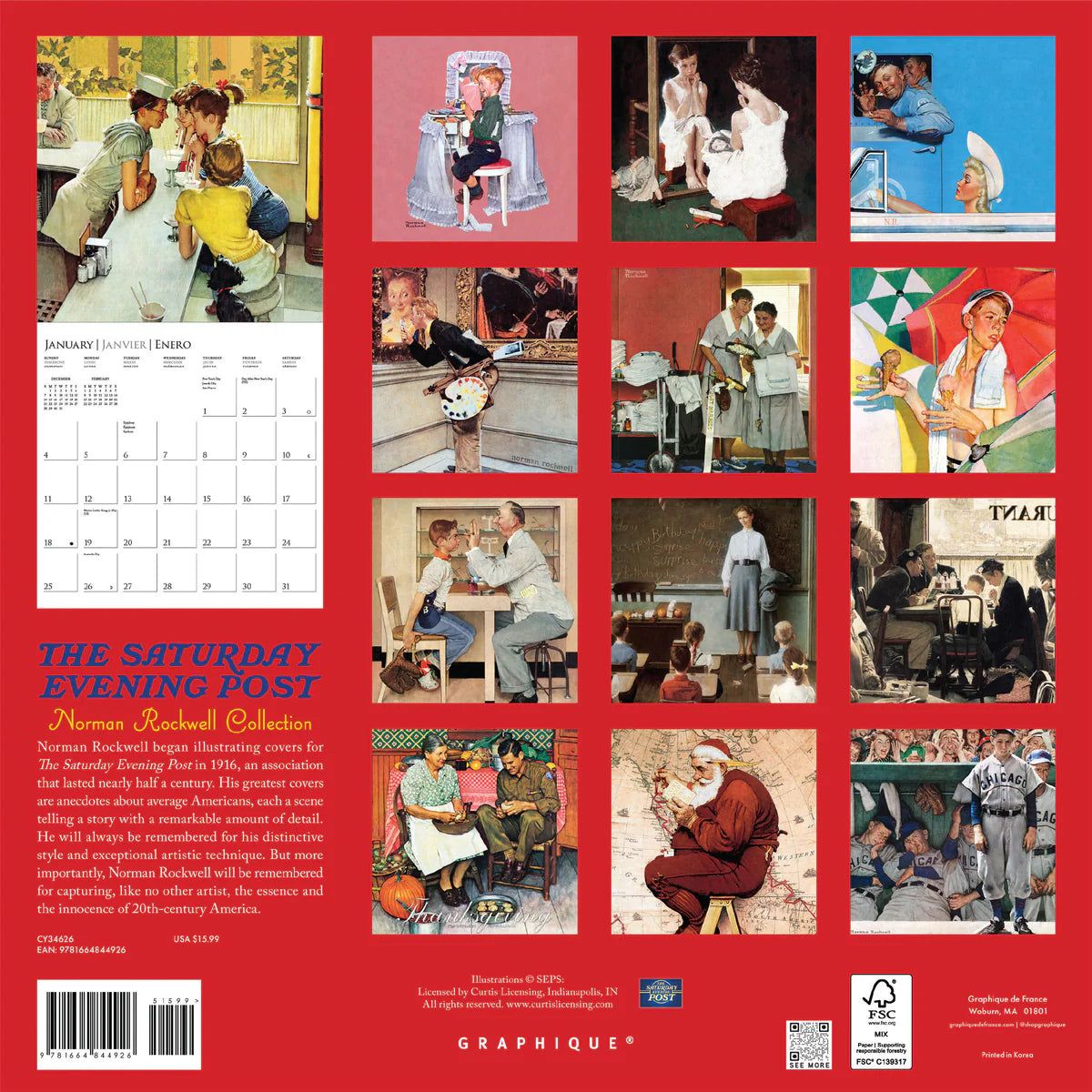 Calendario 2026 Pared 12M - Saturday Evening Post