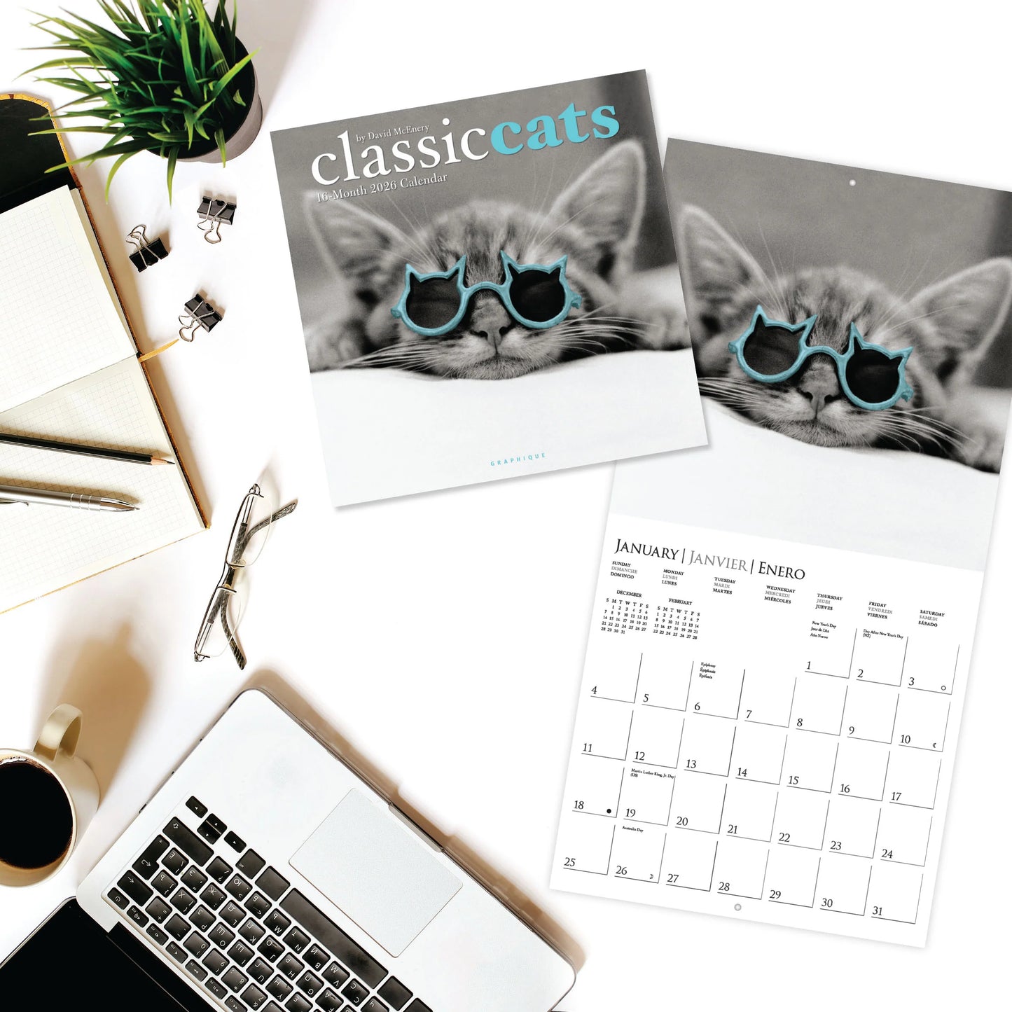 Calendario 2026 Pared 12M - Classic Cats