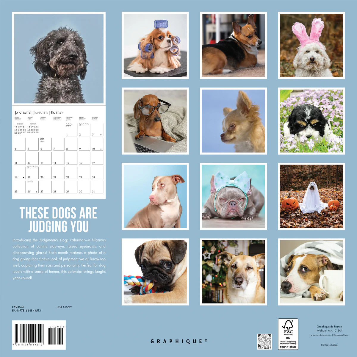 Calendario 2026 Pared 12M - Judgmental Dogs