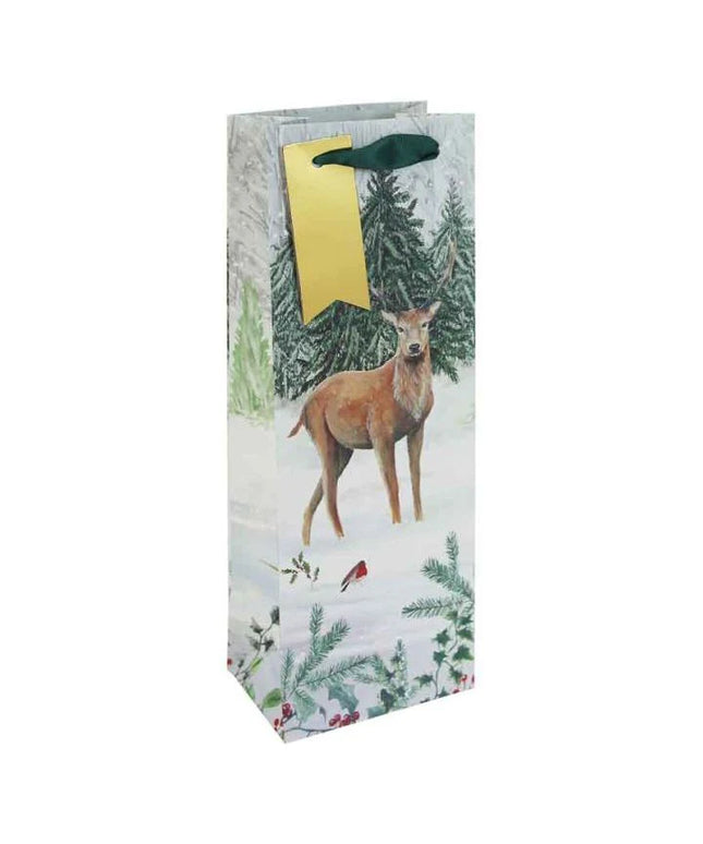 Bolsa Regalo Botella Navidad  Kraft - Blanca