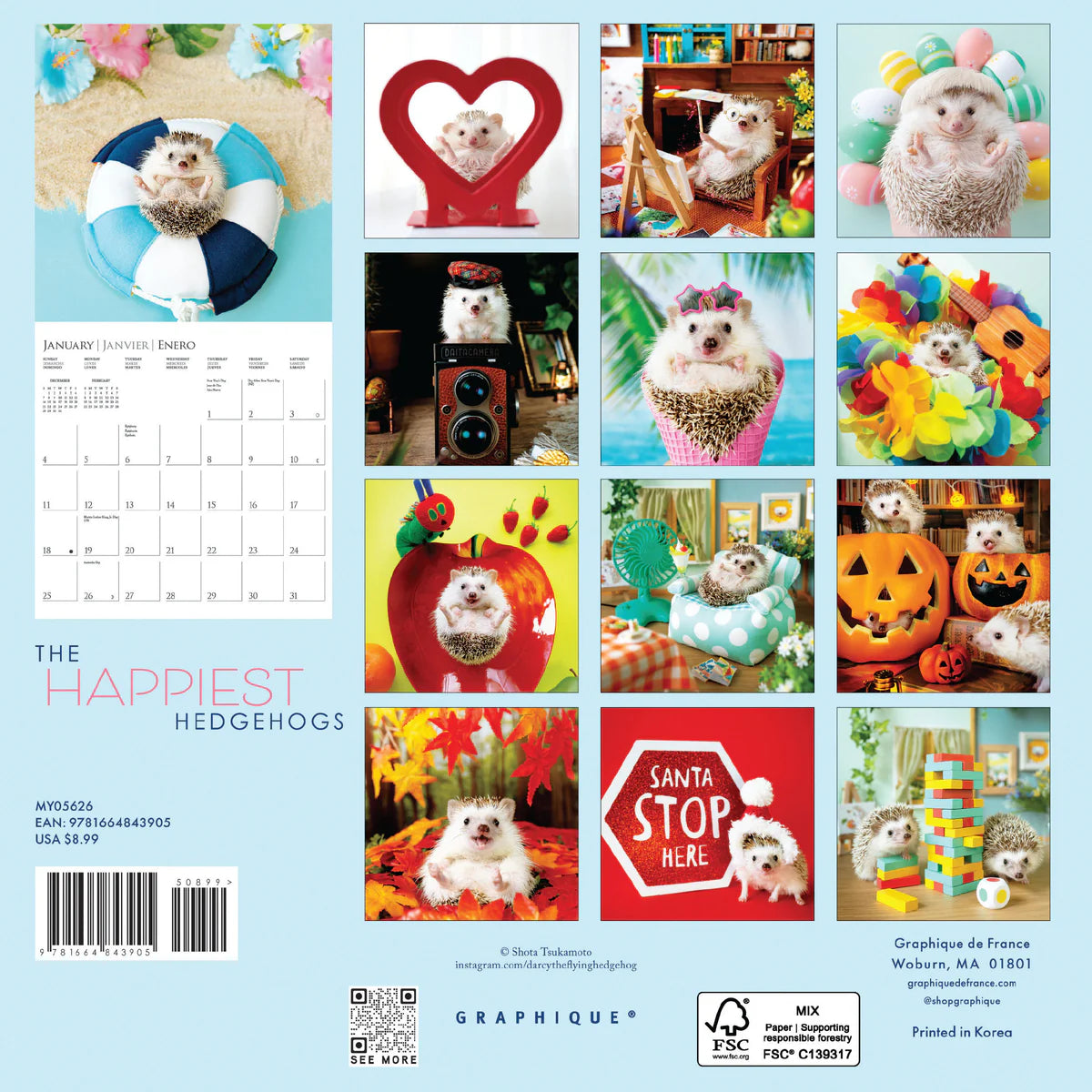Calendario 2026 Pared Mini 12M - Happiest Hedgehogs