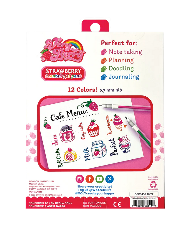 Set 12 Bolígrafos de gel con aroma a frutilla