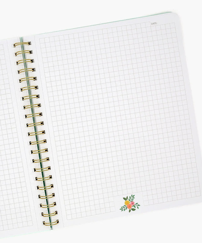 Cuaderno Grande Anillado TD Cuadriculado - Flora Turquesa