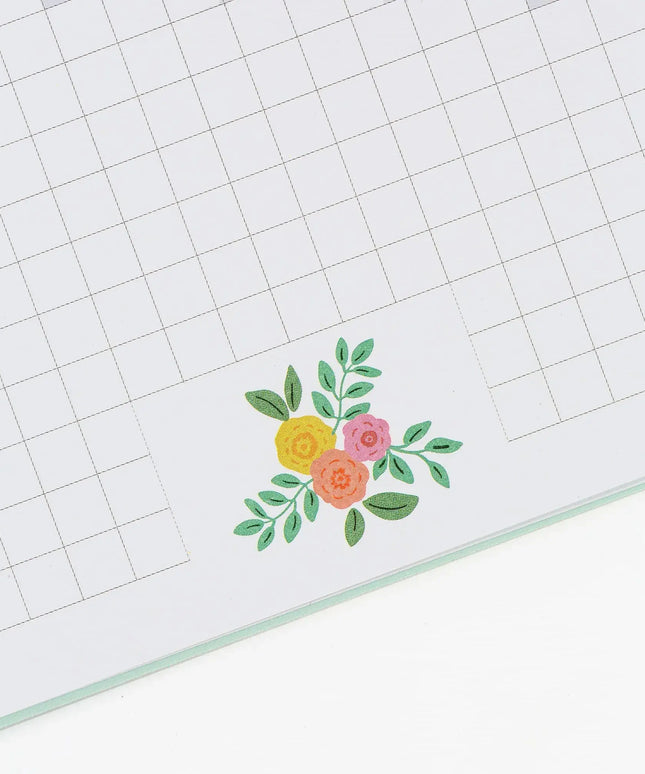 Cuaderno Grande Anillado TD Cuadriculado - Flora Turquesa