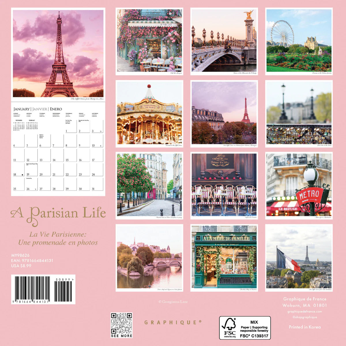 Calendario 2026 Pared Mini 12M - Parisian Life