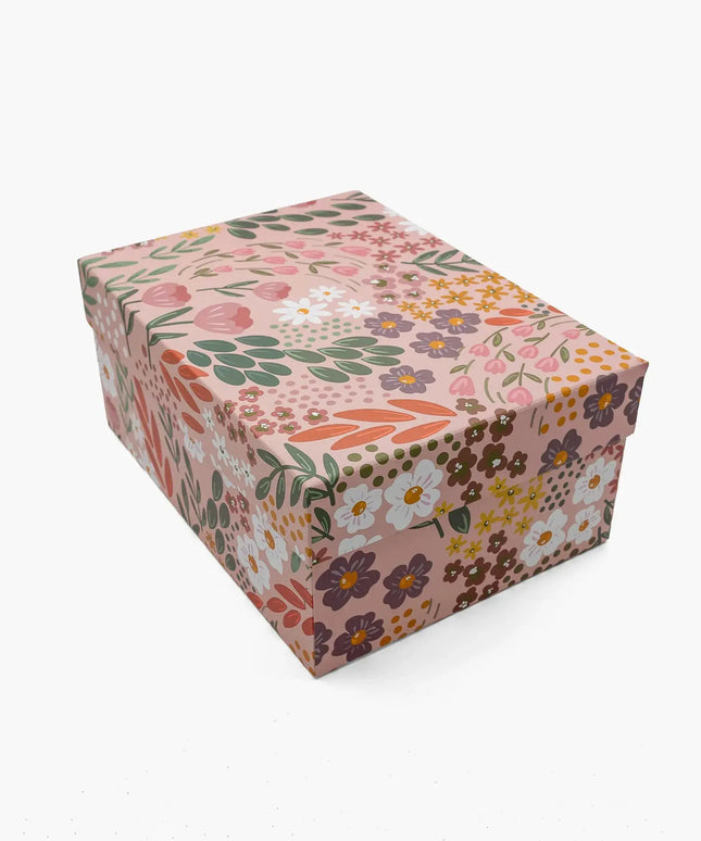 Caja Regalo Cartón Grande - Flores Rosa