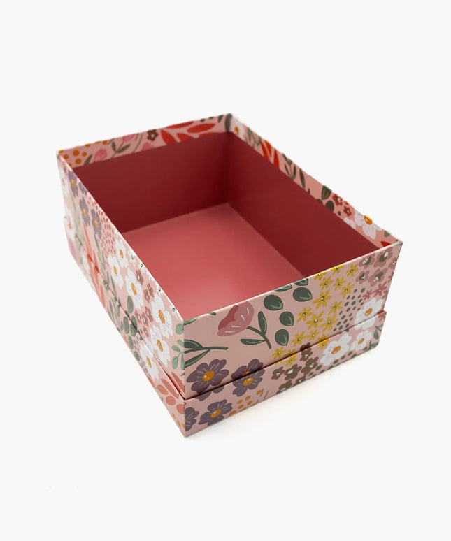Caja Regalo Cartón Grande - Flores Rosa