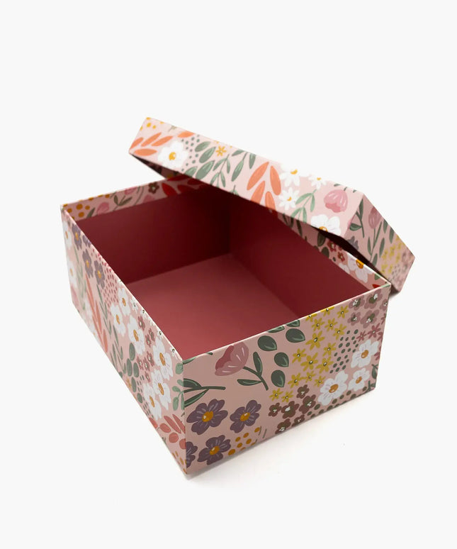 Caja Regalo Cartón Grande - Flores Rosa