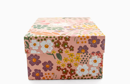 Caja Regalo Cartón Grande - Flores Rosa