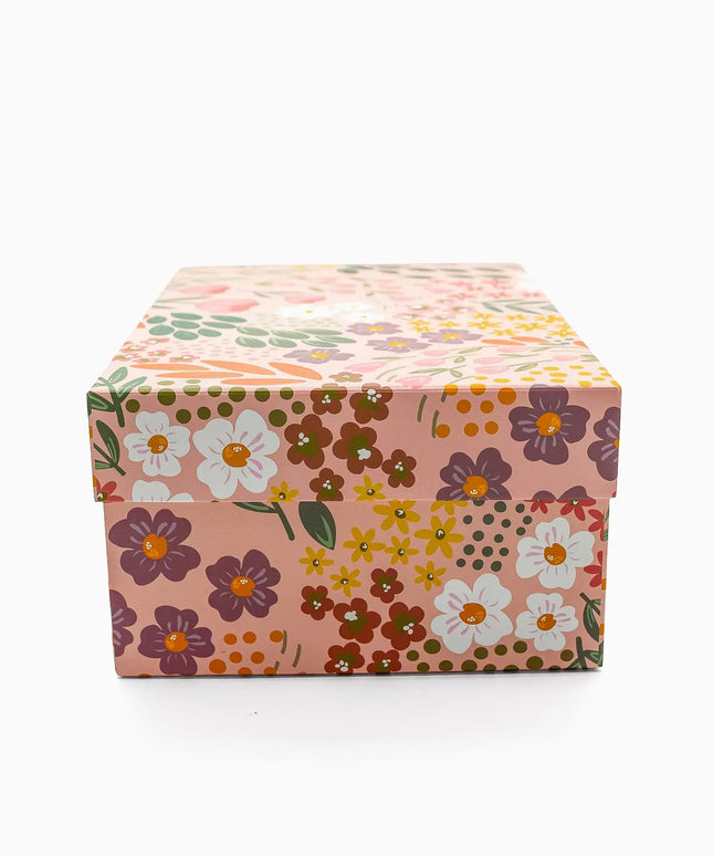 Caja Regalo Cartón Grande - Flores Rosa