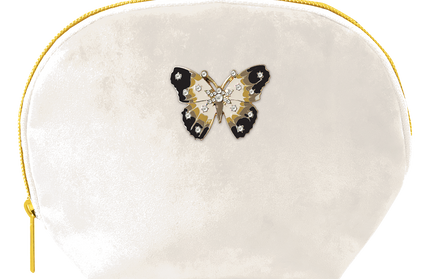 Cosmetiquero de Terciopelo - Botánica Dorada Mariposa Blanca