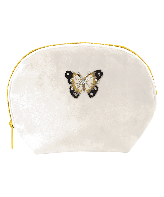 Cosmetiquero de Terciopelo - Botánica Dorada Mariposa Blanca