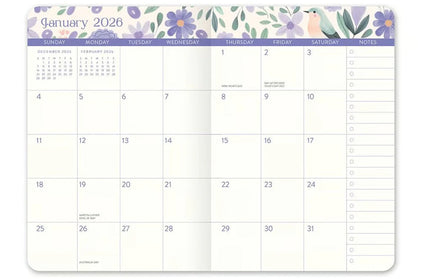 Agenda 2026 Bolsillo Mensual 17M - Pájaros y Flores