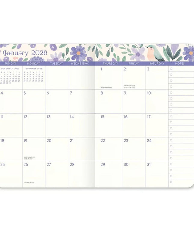 Agenda 2026 Bolsillo Mensual 17M - Pájaros y Flores