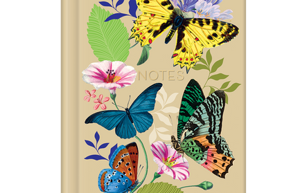 Libreta Tapa Dura - Mariposas Florales Vintage Foil Dorado
