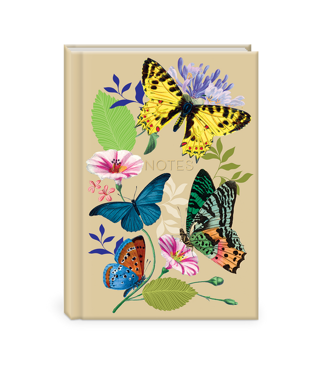 Libreta Tapa Dura - Mariposas Florales Vintage Foil Dorado