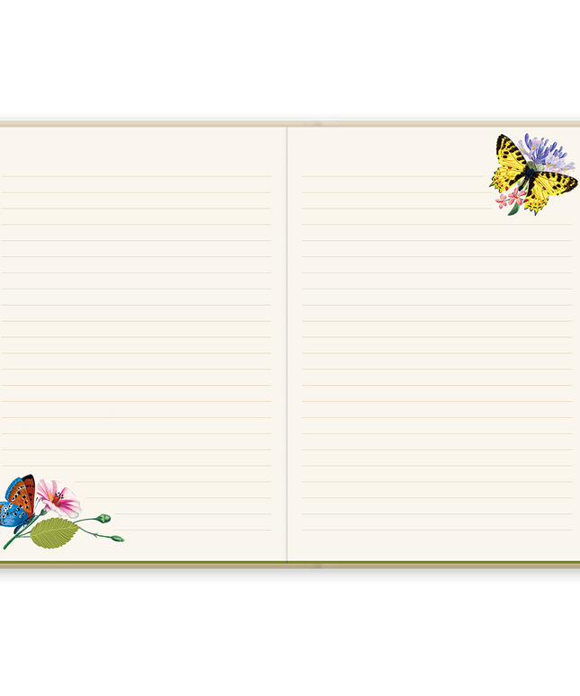 Libreta Tapa Dura - Mariposas Florales Vintage Foil Dorado