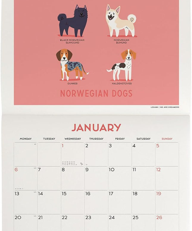 Calendario 2025 Mensual Pared 12M - Dogs of the World