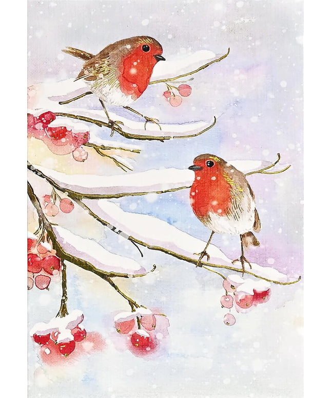 Caja Tarjetas y Sobres - English Robins In Snow