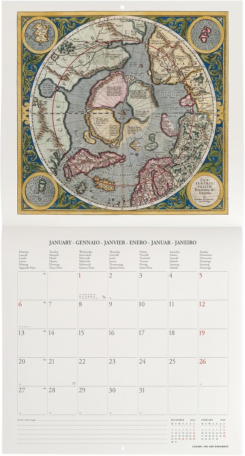 Calendario 2025 Mensual Pared 12M - Vintage Maps