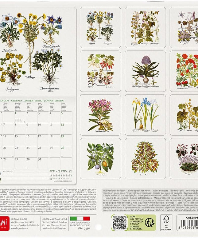 Calendario 2025 Mensual Pared Mini 12M - Herbarium