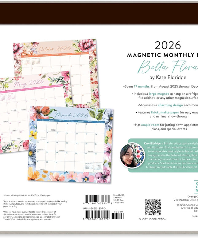 Calendario 2026 Magnético 17M - Bella Flora