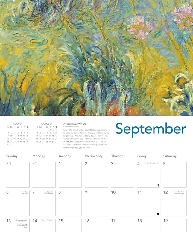 Calendario Pared 2026 12M Grande - Monet's Waterlilies