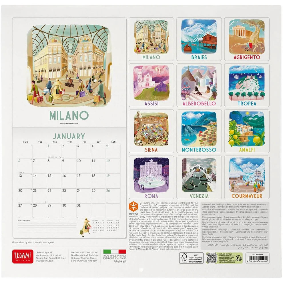 Calendario 2025 Mensual Pared 12M - Italia