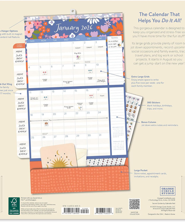 Calendario 2026 Pared 17M - Secret Garden