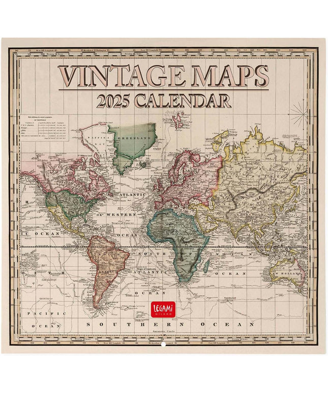 Calendario 2025 Mensual Pared 12M - Vintage Maps
