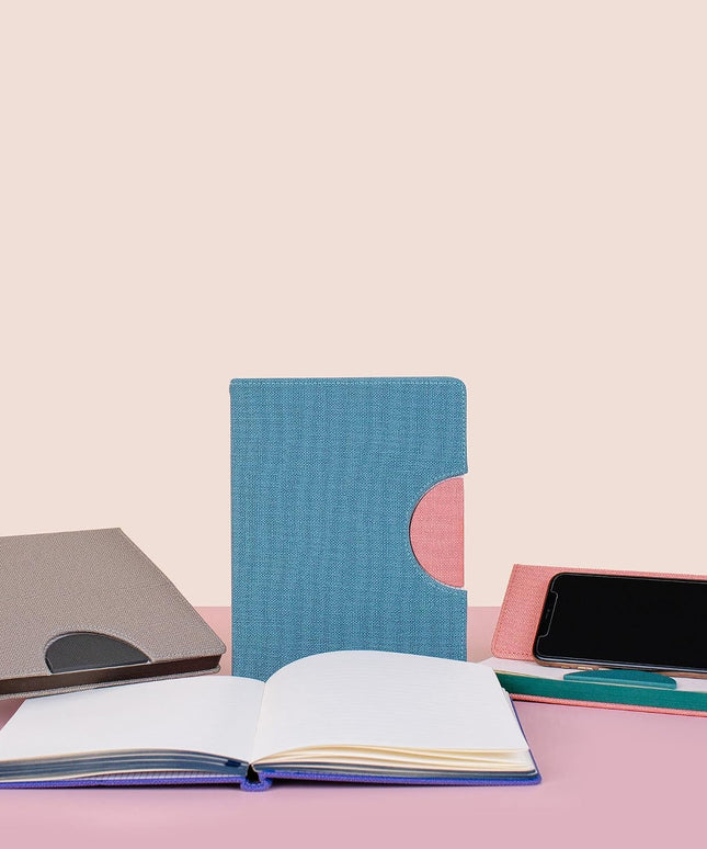 Libreta Mediana  con soporte para Celular - Azul