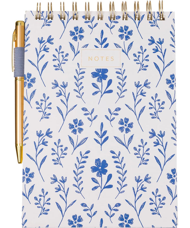 Block de Notas Anillado con Bolígrafo - Blue Floral