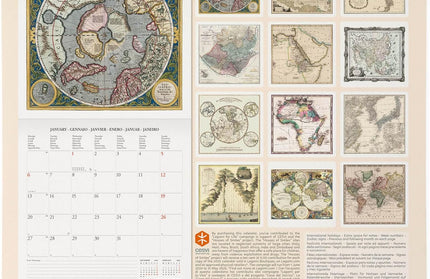 Calendario 2025 Mensual Pared 12M - Vintage Maps