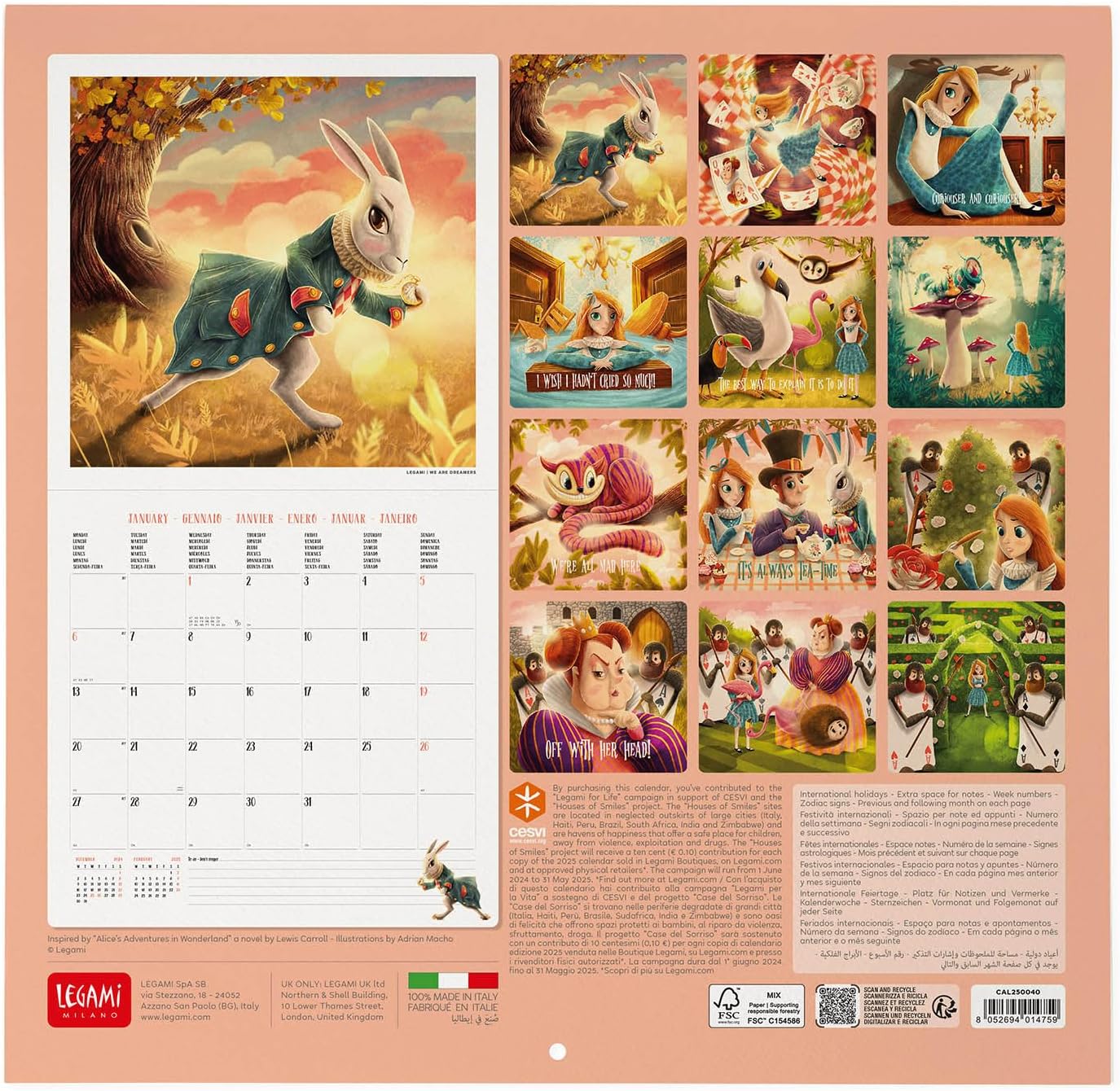 Calendario 2025 Mensual Pared 12M - Alice in Wonderland
