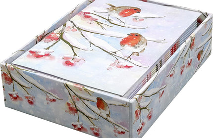 Caja Tarjetas y Sobres - English Robins In Snow