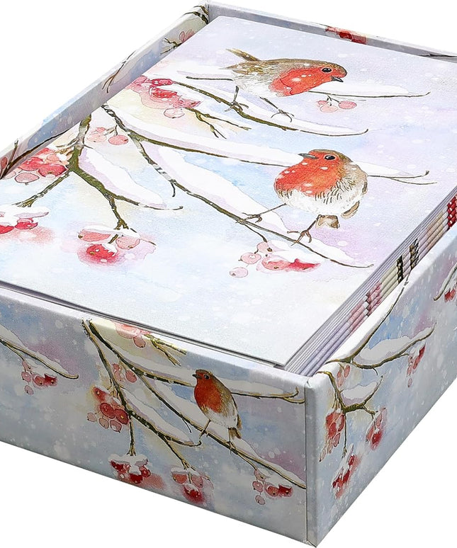 Caja Tarjetas y Sobres - English Robins In Snow