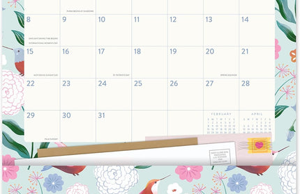 Calendario 2026 12M Con Bolsillos - Pájaros y Flores