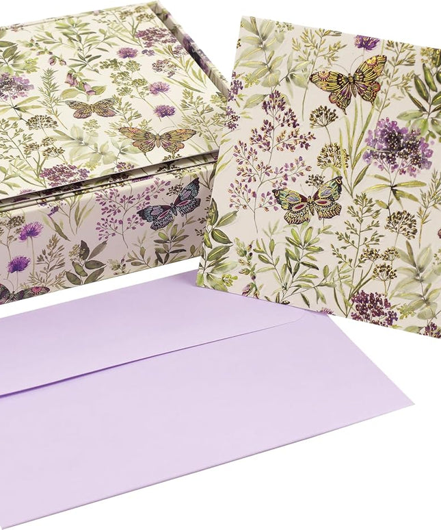 Caja Tarjetas y Sobres - Amethyst Butterflies