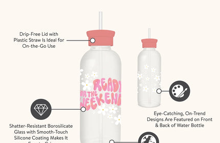 Botella de Vidrio con Bombilla - Get Ready for the Weekend